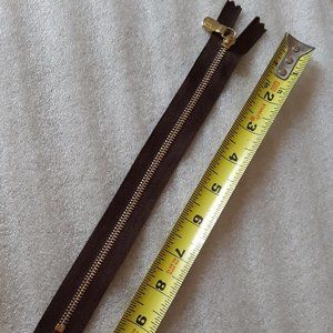 Authentic 1" Golden Zipper on Brown Fabric for Wallet Pouch Pochette replacement